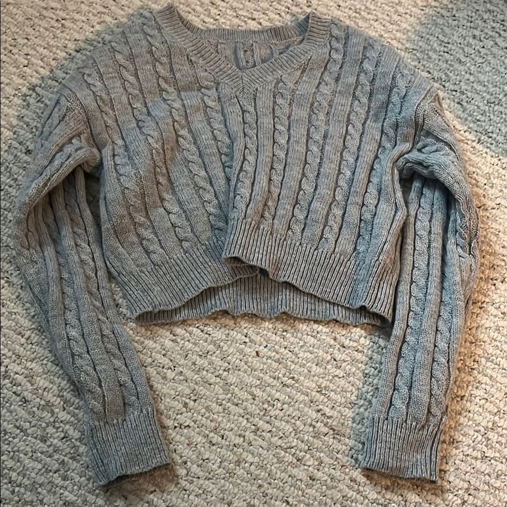 Gray Cable Knit Cropped Sweater